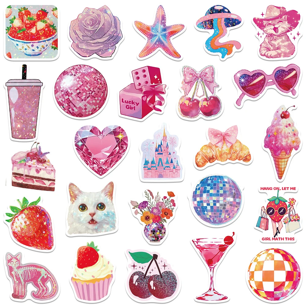 10/30/50 szt. Różowe naklejki w stylu INS, estetyczne, kreskówkowe, kawaii, dla dziewczynki, dziecięce naklejki dekoracyjne, DIY, na notebooka, telefon, walizkę, urocze naklejki