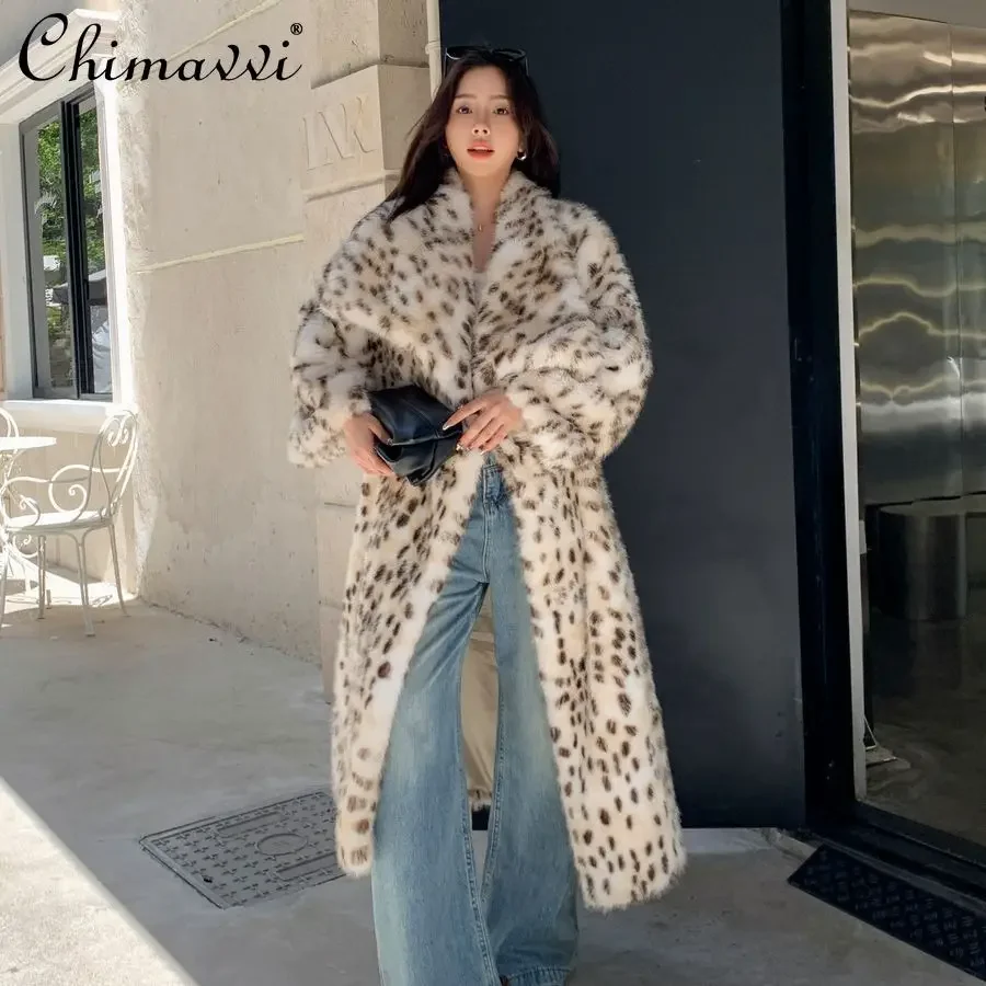 Large Size Fur Jackets Women\'s Fashion Large Lapel Loose Leopard Print Warm Elegant Long Faux Fur Coat 2024 Winter Clothes New