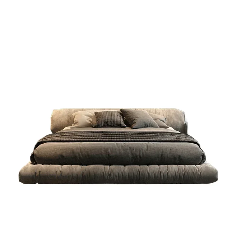 Italian roll bag fabric bed technology cloth master bedroom double bed modern simple wabi sandy wind tatami cream floor bed