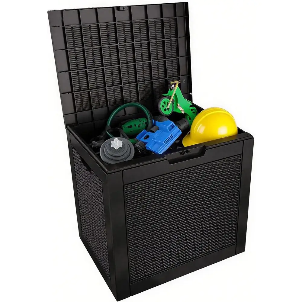 

Уличный контейнер для хранения объемом 31 галлон, устойчивый к погодным условиям, с замком, защитой от УФ-излучения, подходит для патио, сада и хранения при доставке, черный