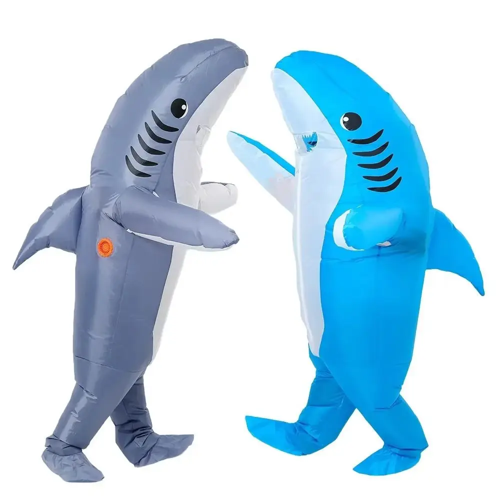 

Cute Shark Inflatable Suit Full Body Jumpsuit Battery Box Inflatable Shark Costume Blower Included Standing Halloween Costume