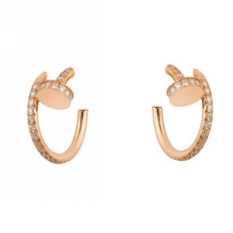 

Rose Gold Nail-Design Open Hoop Earrings with Paved Diamonds