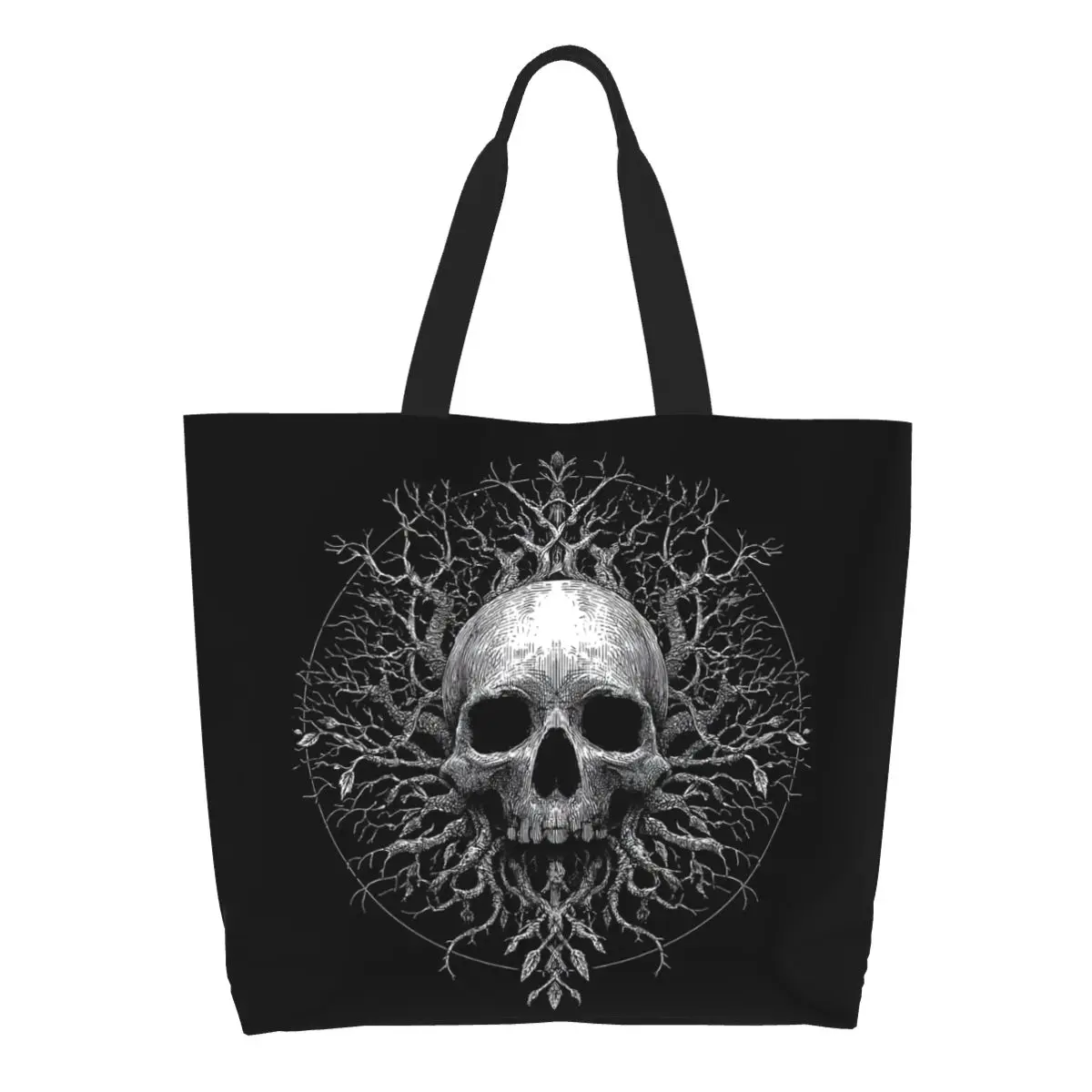 Skeleton Tree Printed Shopping Tote Bag Canvas Large Capacity Shoulder Bags Shopper Grocery Handbag for Women