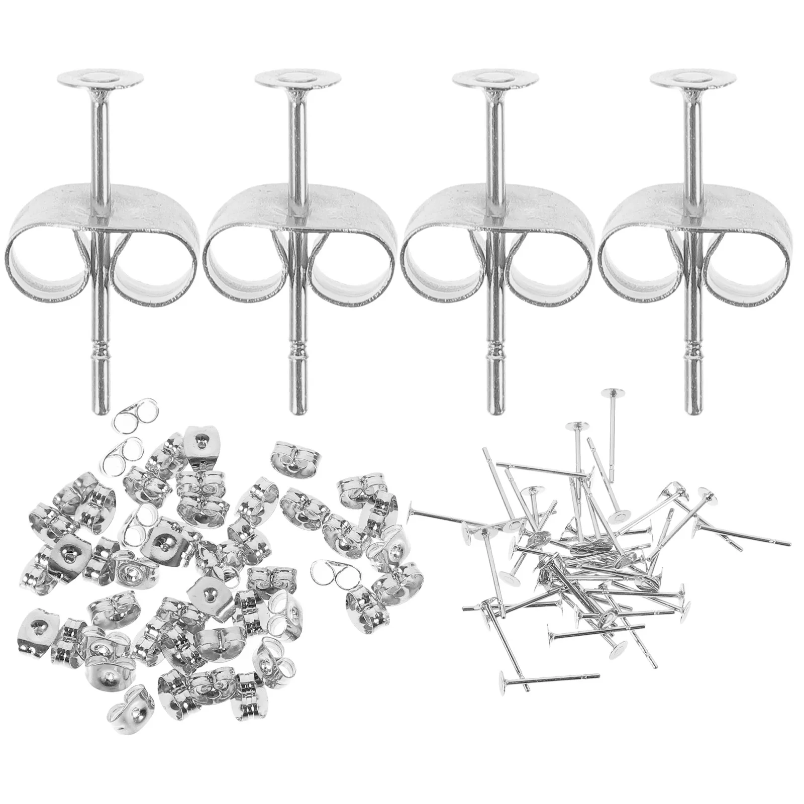 50Pcs Ear Pin Back Accessory Stainless Steel Post Flat Head DIY Earring Making Supply Creative Jewelry Findings Stud Backs