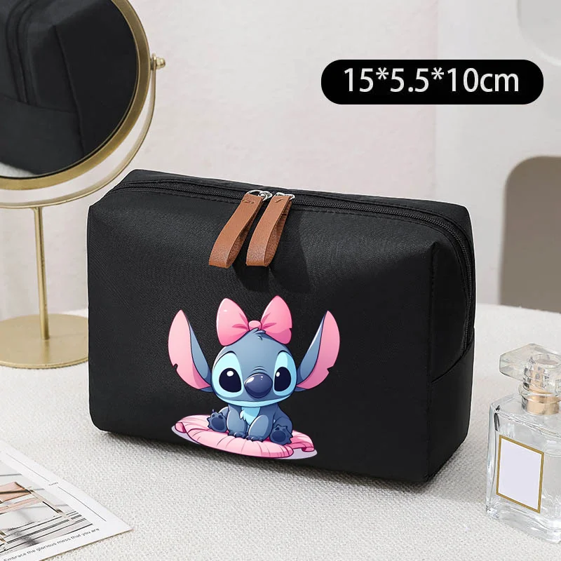 Disney-Bolsa de almacenamiento portátil Lilo & Stitch para mujer, organizador de artículos de tocador, bolsa de cosméticos colgante, bolsa de lavado de viaje, estuche de lápices para estudiantes