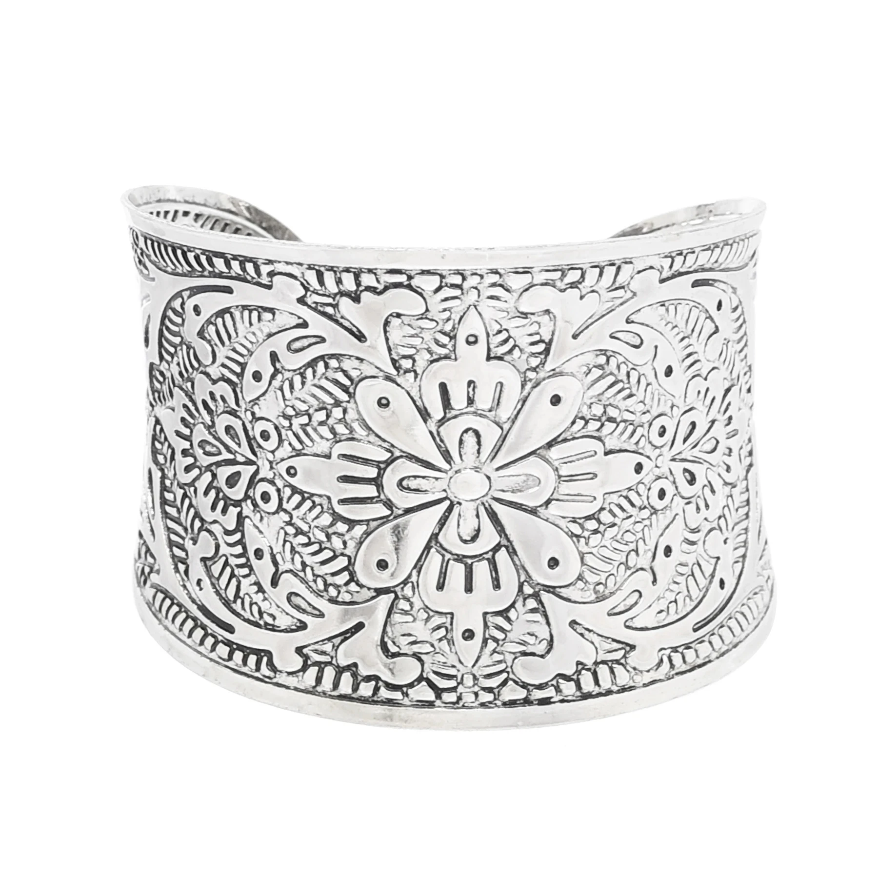 Vintage Gypsy Gold Silver Color Open Metal Arm Bracelet Bohemian Carving Flower Cuff Bracelets Bangle Punk Statement Jewelry