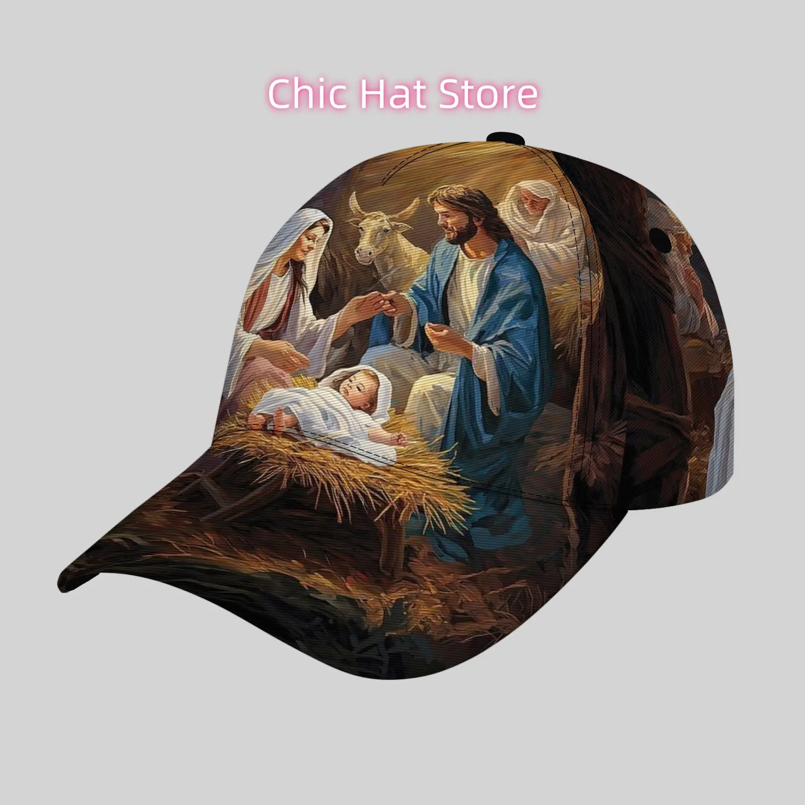 Fashionable And Lightweight Hat, Cool Hip-Hop Baseball Cap, Suitable for Outdoor Activities And Vacation,Jesus' Nativity Scene