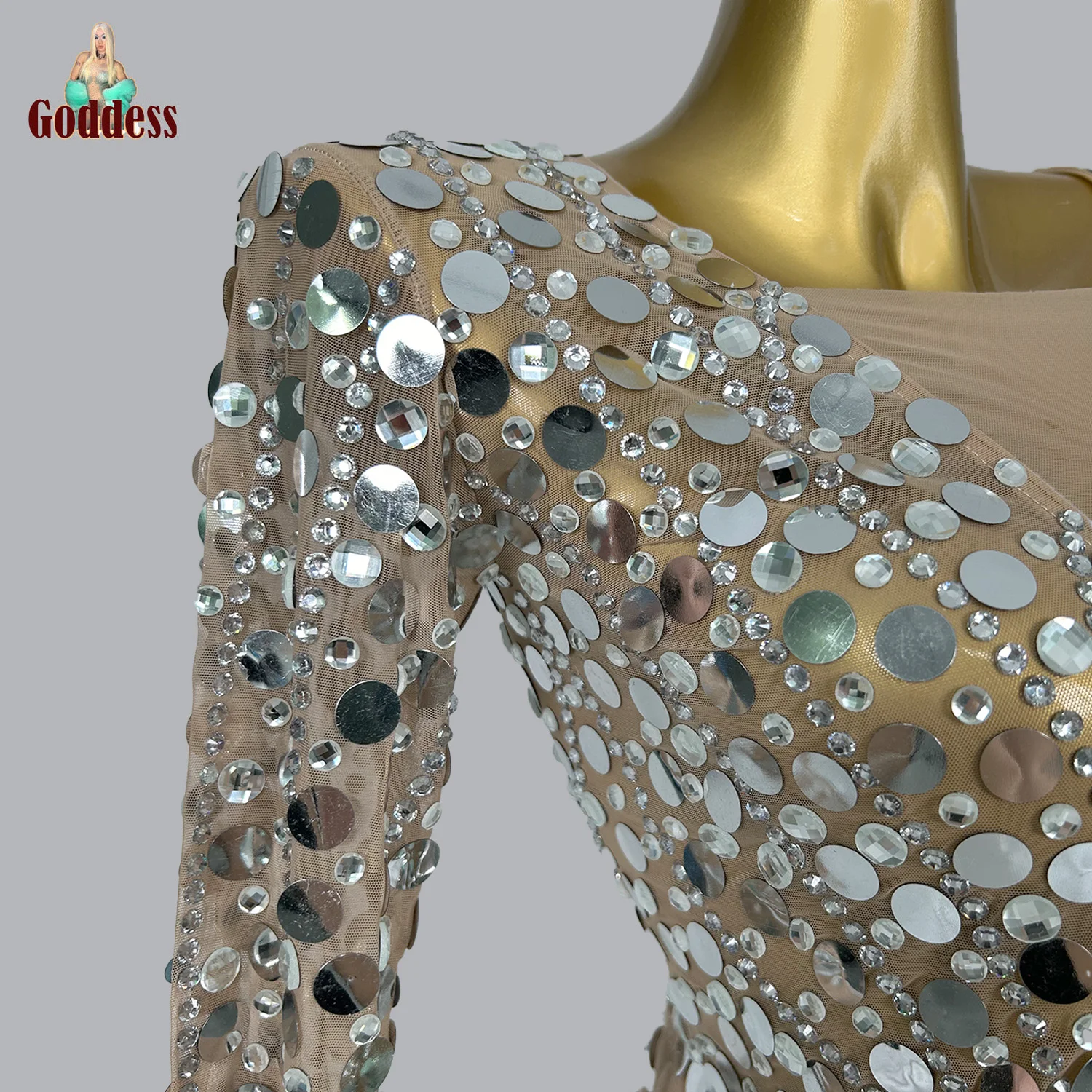 

Women's Sparkly Sequins Rhinestone Short Dress Performance Sexy Dance Dress Mesh Sexy Nightclub Showgirl Dance Dress Stage Dress
