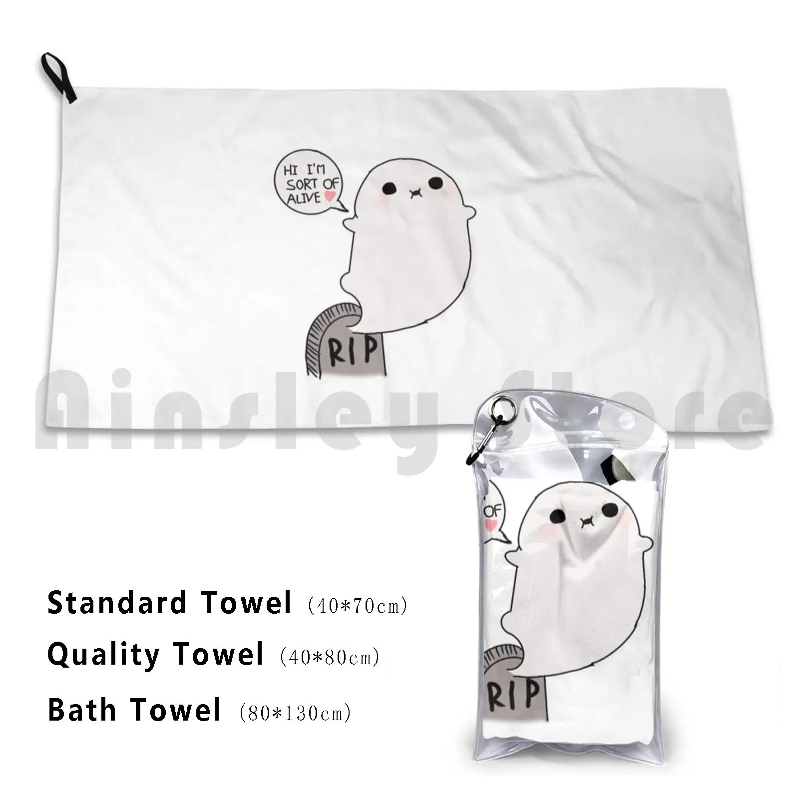 Happy Ghost Bath Towel Beach Cushion Ghost Dead Happy Rip Alive Cute Kawaii Positive Happy Vibes