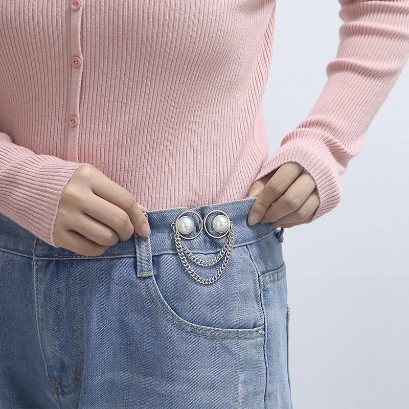 Pearl Tassel Waist Buckle Tighten Waist Buckle No Sewing Detachable Jeans Clips For Women Girls Clothing Accessories