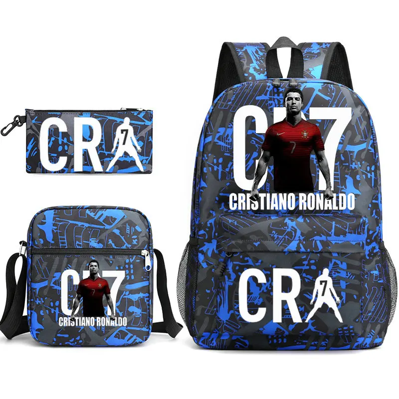 3pcs CR7 Football Cool Backpacks Capacity Rucksack Girl Boys Simple Shoulder Bag High School Schoolbag Black Mochilas