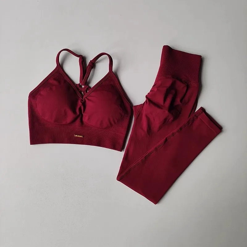Women's Seamless Yoga Suit High Waist Sports Bra Leggings Gym Set Fitness Suit Workout Leggings Set Pilates Sportswear Outfit