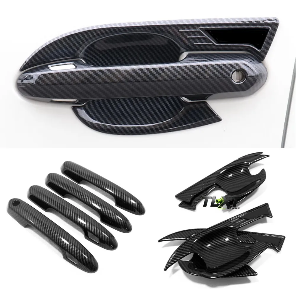 TLXT ABS Exterior Sticker Car Door Bowl Handle Cover Trim For Toyota RAV4 2019-023 RAV 4 XA50 Carbon Black Chrome Accessories