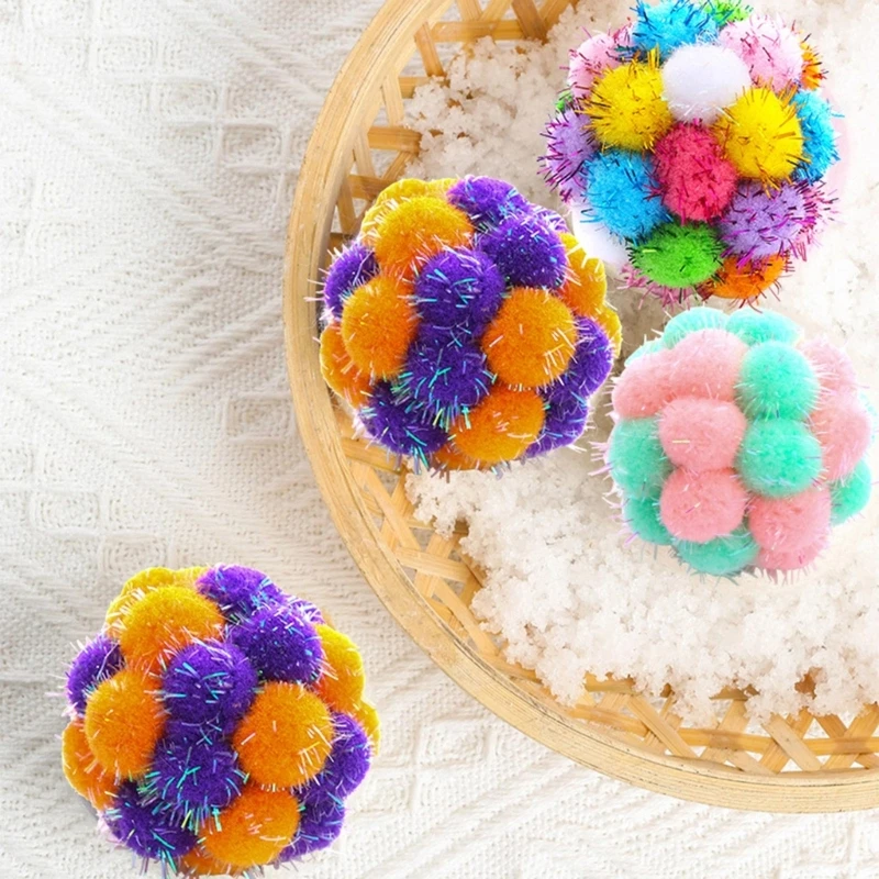 PomPoms with Bells- Cats Toy Cats Toy Balls Soft Colorful Pom Balls