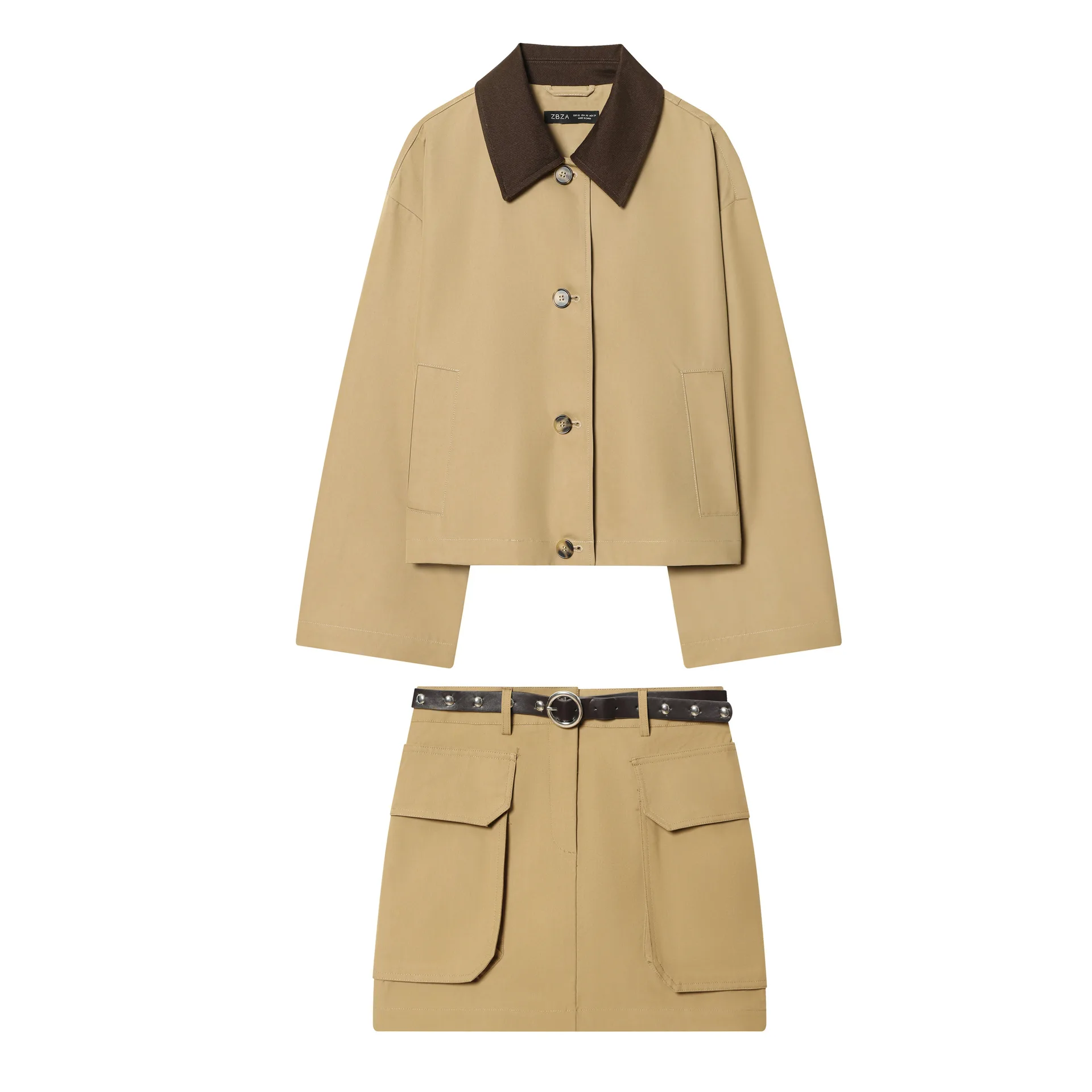 Cross-Border  Skirt Set with Collar Patchwork Short Coat Casual Fashion Organic Cotton Women's Ensemble for Summer