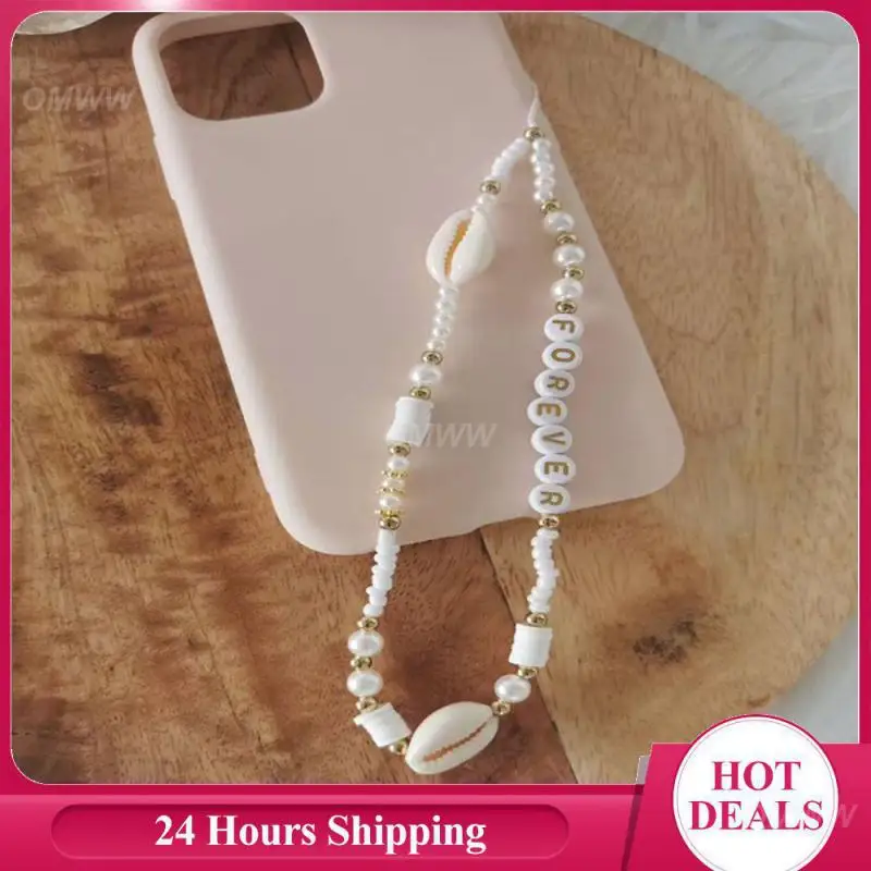 Natural Simple Durable Lanyard Decoration Shell Fashion Portable Mobile Phone Mobile Phone Periphery Pearl Letters Practical