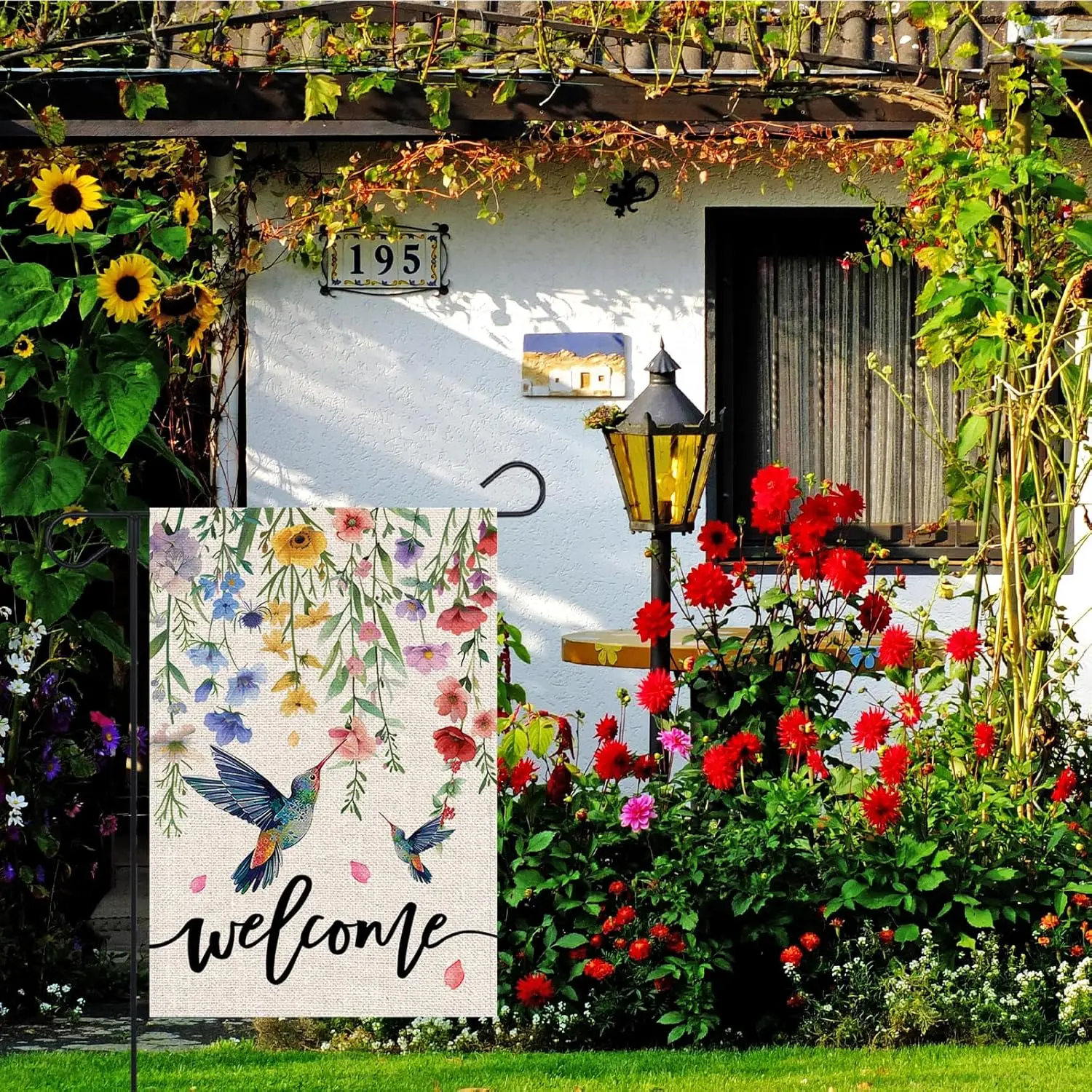 Spring Hummingbird Garden Flag 12x18 Inch Double Sided Summer Floral Outside Welcome Seasonal Watercolor Flowers Yard Flag P jjp