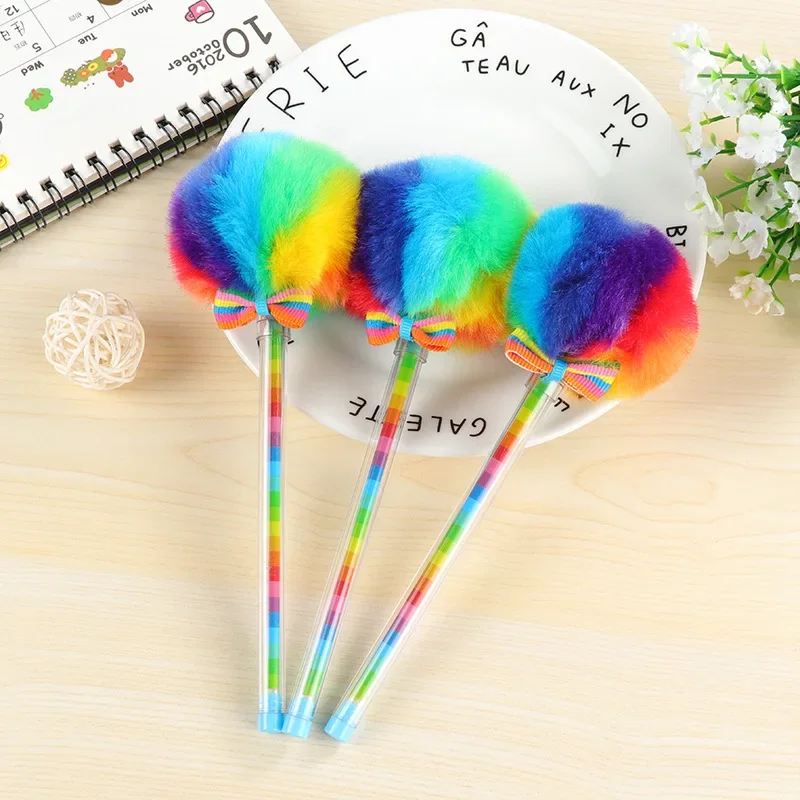 

1Pcs Promotional Kawaii Creative Color Gel Pens with Fluffy Ball for Decoration Stationery School Supplies Office Accessories