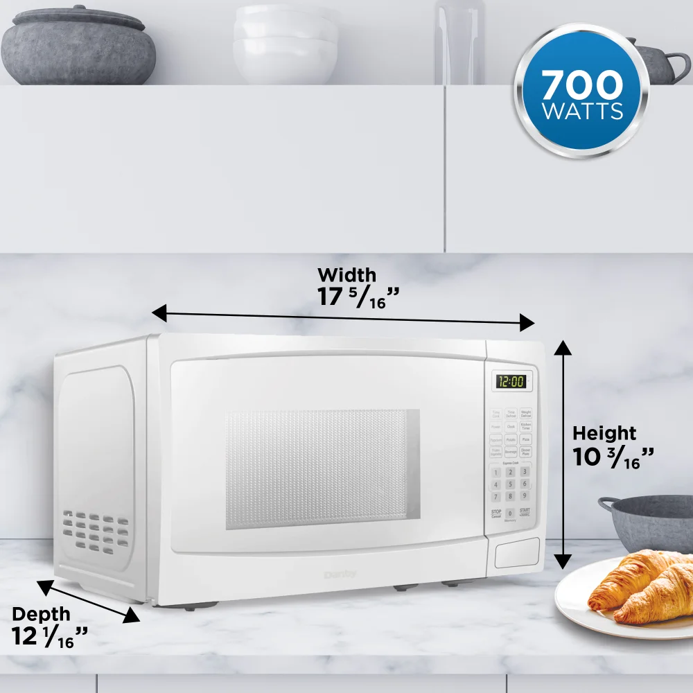 Danby 700 Watts 0,7 Cu.Ft. Microondas bancada com botão porta, 10 níveis de potência, 6 programas de cozinha