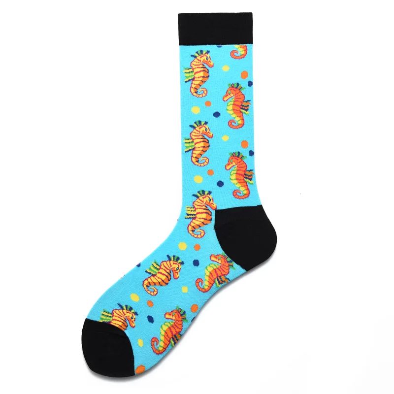 Chaussettes pour hommes, tube moyen et long, série animaux, hippocampe, poisson-lion, tendance, nouvelle collection