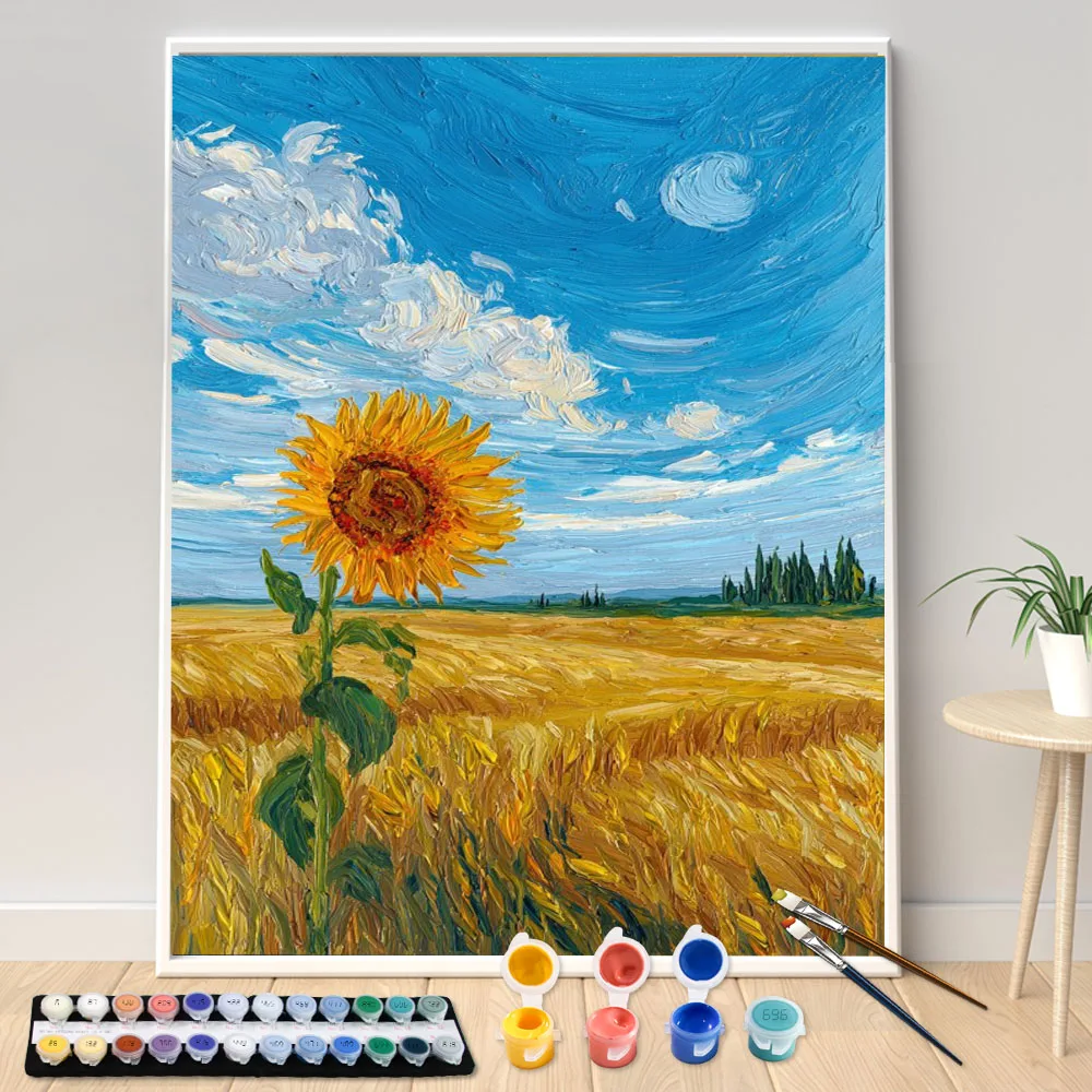 

Painting By Numbers 40x50cm Kits Sunflower in Wheat Field Picture By Numbers For Home Decors Handpainted Diy Gift