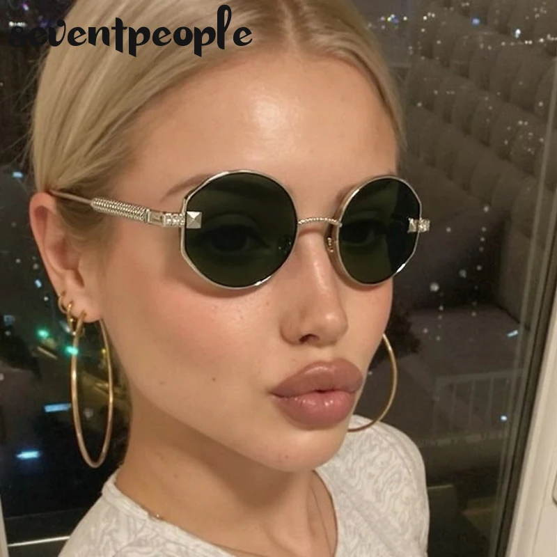 

Small Frame Oval Sunglasses Women 2025 Luxury Brand Trendy Metal Sun Glasses For Ladies Vintage Steampunk Driving Shades UV400