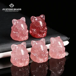 1 Pc Natural Strawberry Quartz Carved Nine-Tailed Fox Shape Bead With Hole Pendant For Jewelry Making Diy Necklace Bracelet