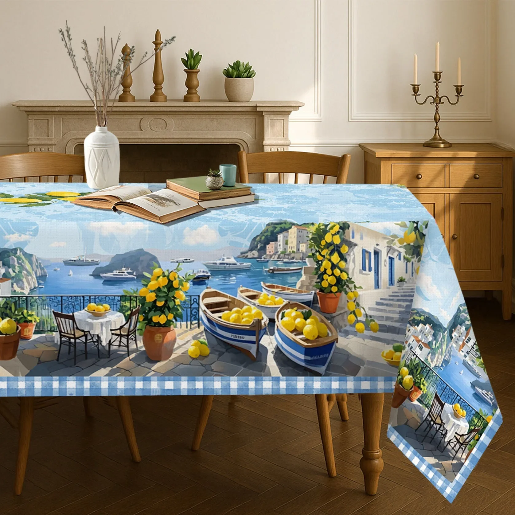 One Mediterranean lemon tablecloth - durable rectangular tableclothxzj