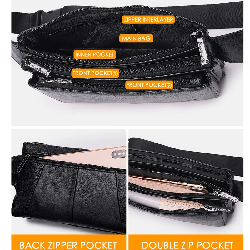 Genuine Leather Fanny Waist Pack Hip Bum Bag for Men Travel Casual Cell Phone Case Real Cowhide Purse Chest Pack Belt Bag