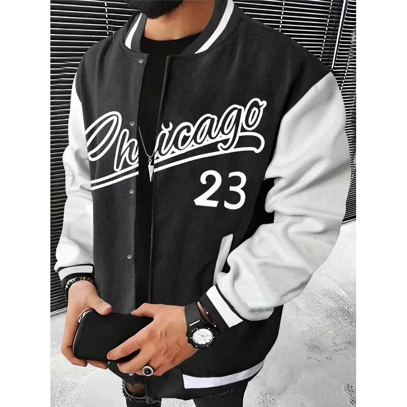 Manfinity Men's Letter Print Color-block Baseball Jacket Motorcycle Jacket Streetwear Leather Jacket Men