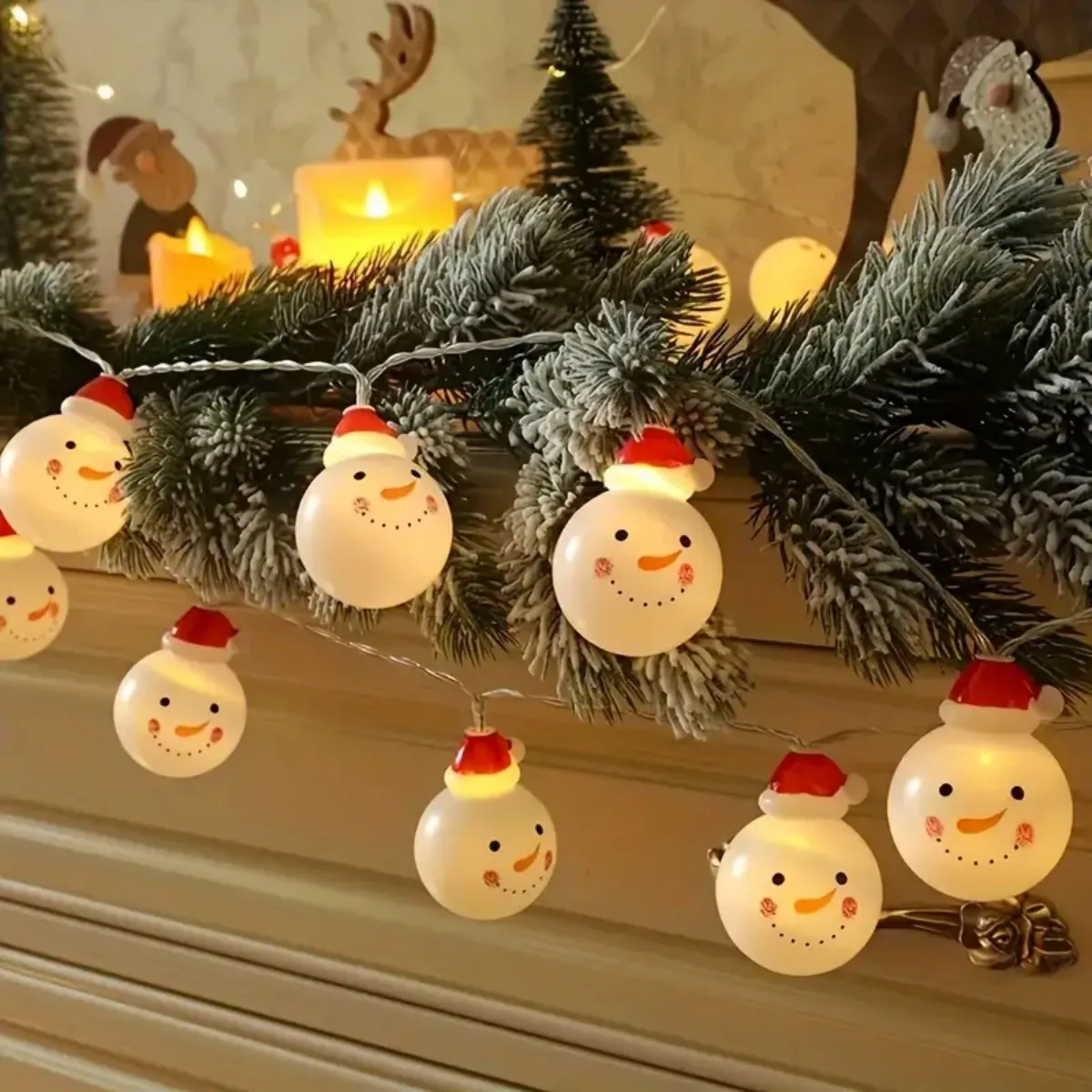 1pc 10/20 LED Christmas Joker & Bear & Snowman String Light Battery Powered Christmas Indoor Atmosphere Decorative Light
