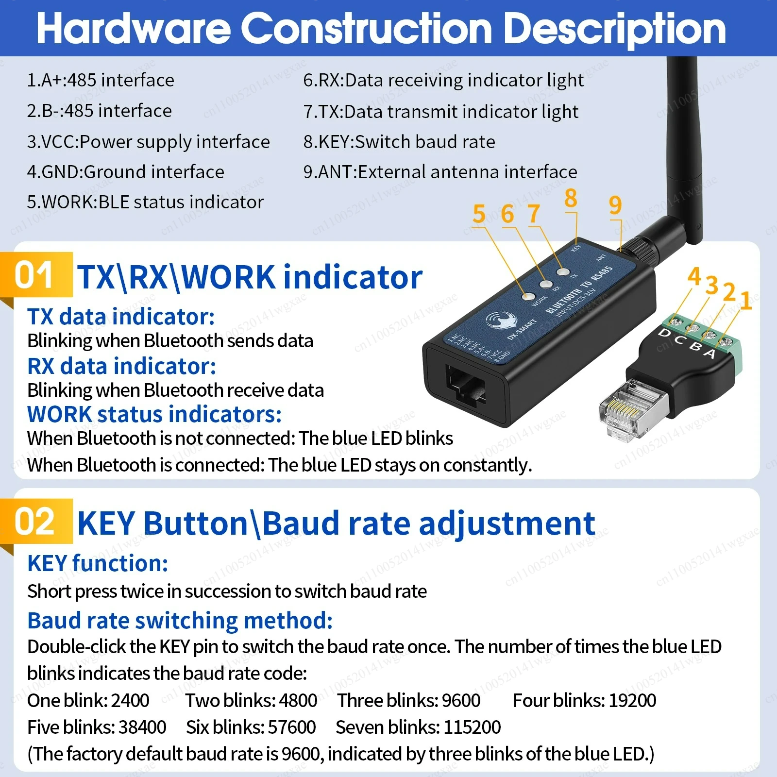 DX-CP24 Bluetooth To RS485 Converter Wireless Communication Module Support Modbus Protocol Wired To Wireless Adapter