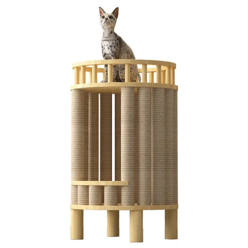 Factory Direct 2026 Solid wood cat climbing frame multi-storey two-storey villa small apartment cat bedside table upper