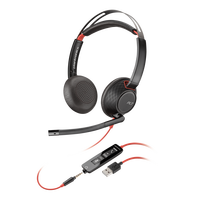 Plantronics POLY Blackwire C5220 USB-A 3.5mm Binaural Headset, Wired P/N: 207576-01 C5200 Series  Upgrade C3220 C3225