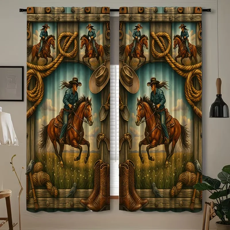 

2Pcs Curtains Retro Indian Cowboy Window Drapes for Bedroom Living Room Decoration Window Treatment.