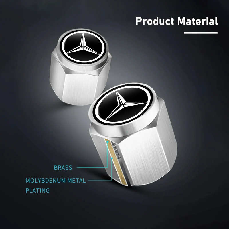 5pcs Metal Tire Valve Cap Dust Protection Cover Accessories For Mercedes Benz C180 C300 W124 W176 W177 C200 C260 GLC CLE CLA AMG view 3