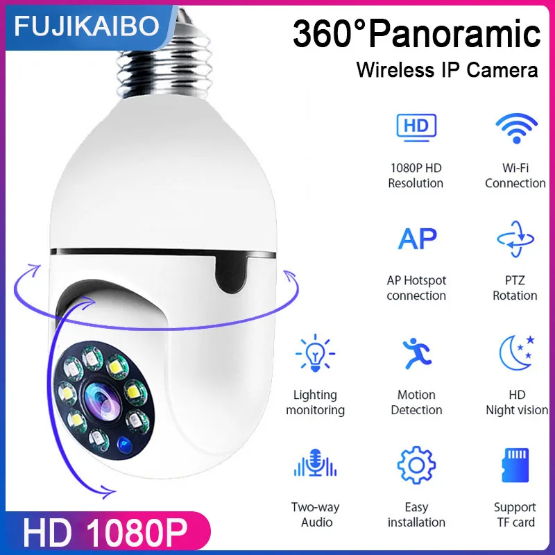 

Wifi Bulb Surveillance Camera Full Color Night Vision Auto Human Tracking Zoom Indoor Security Monitor Wifi Camera Smart Home