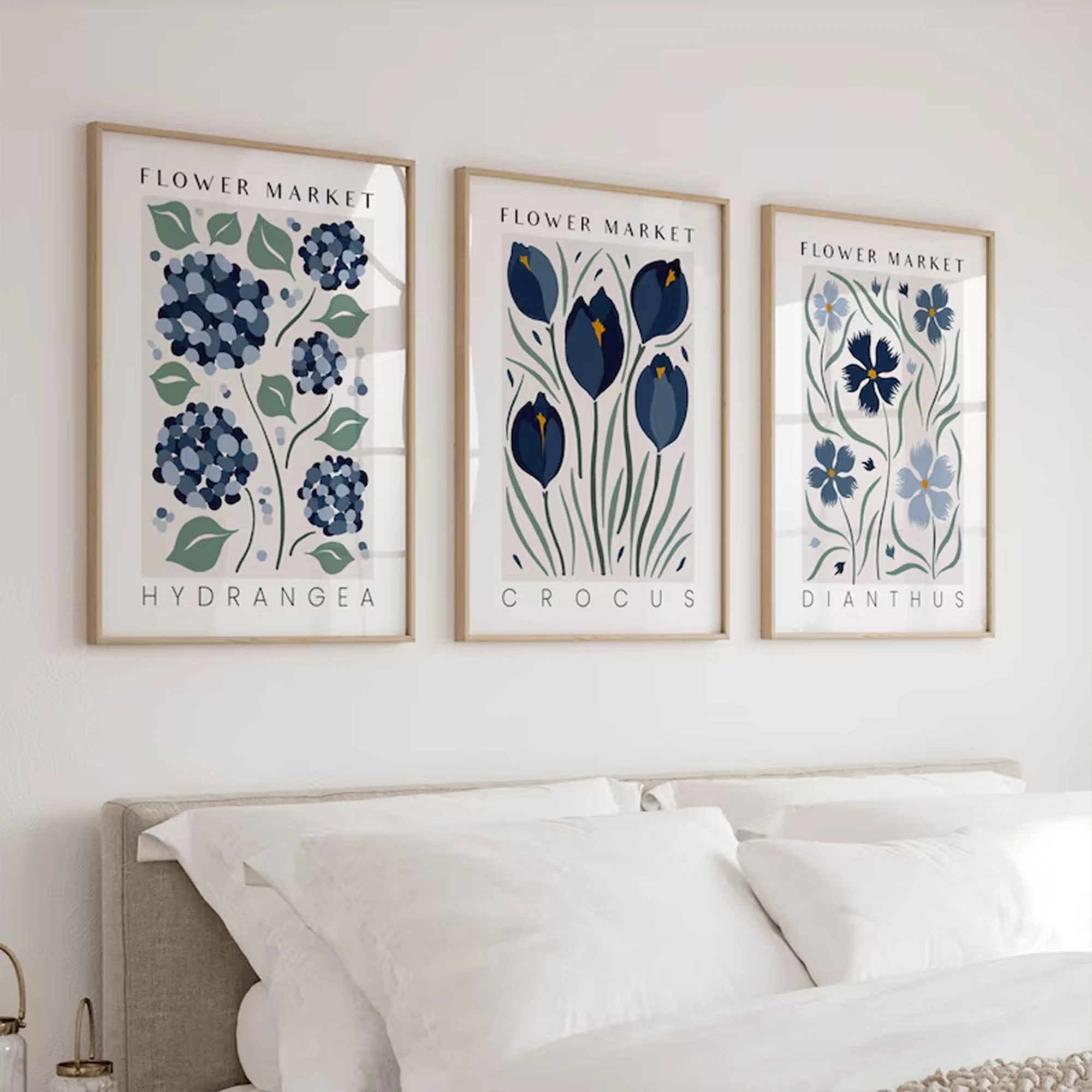 3pcs Modern Abstract Hydrangea & Tulip Flower Market Wall Art Print Canvas Painting Poster Picture For Living Room Home Decor
