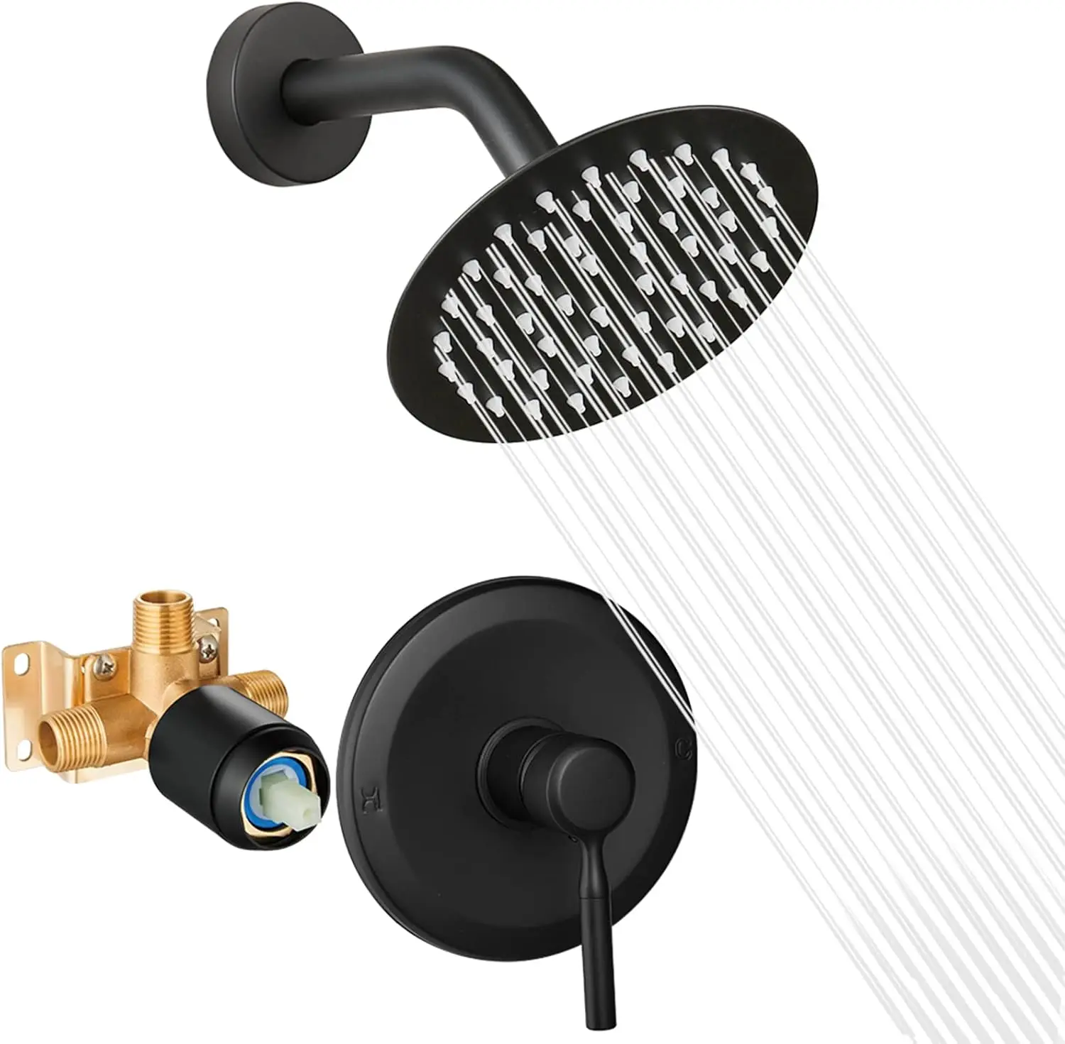 

Black Shower Head and Faucet Set with High Pressure Rain Shower, 6 Inch Trim Kit for Modern Bathroom