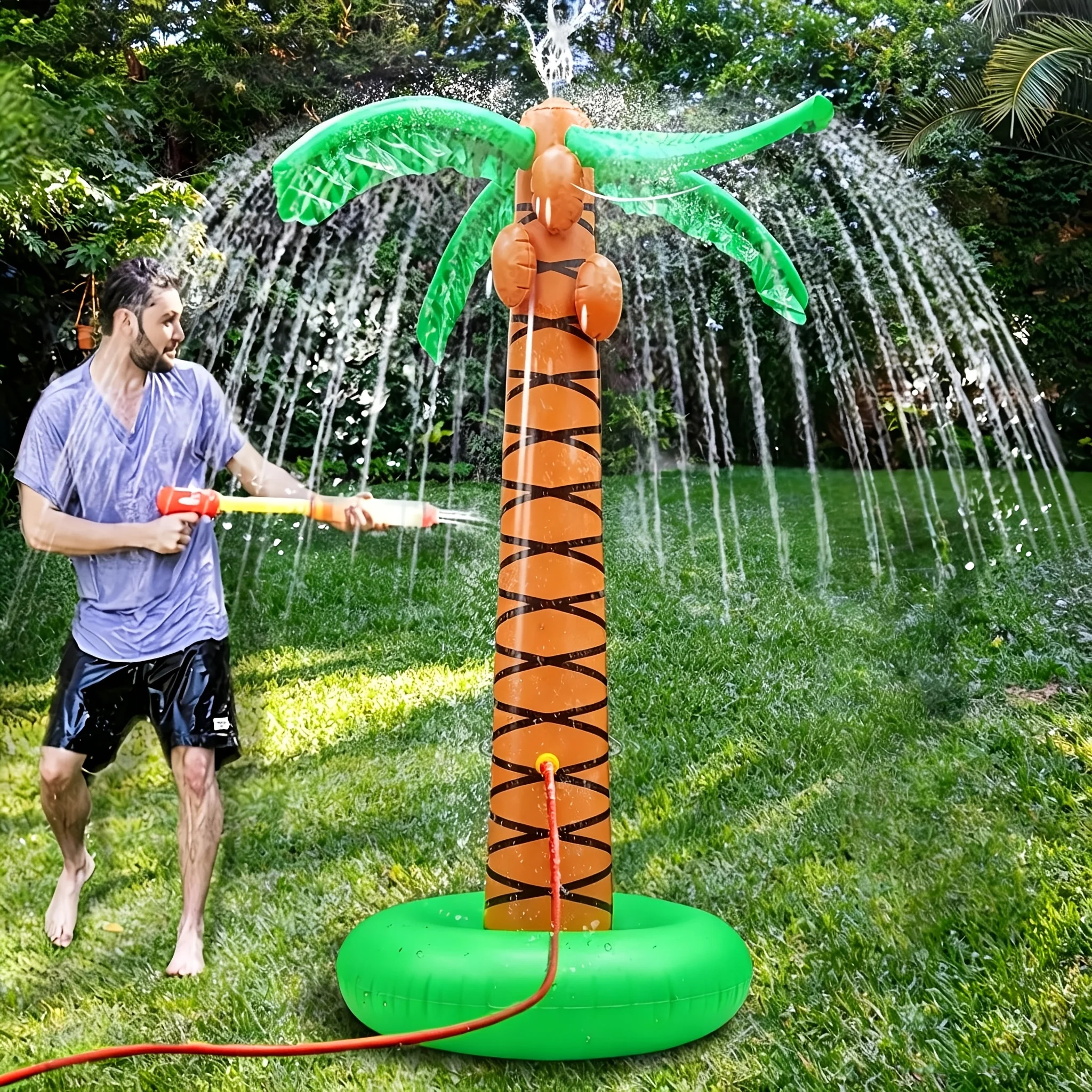 Summer Toys, 61-inch Inflatable Palm Tree Backyard Sprinkler, Inflatable Water Spray Pool Sprinkler, for Garden and Outdoor