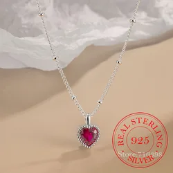 925 Sterling Silver Mini Heart Red Corundum Pendant Necklaces For Women Silver 925 Female Chokers Jewelry Collares Para Mujer