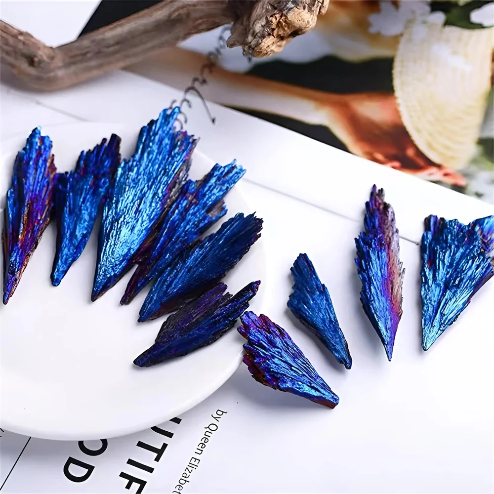 

Natural Black Tourmaline Electroplated Quartz Titanium Coated Crystal Mineral Specimen Room Peacock Decor Feather Healing Rocks