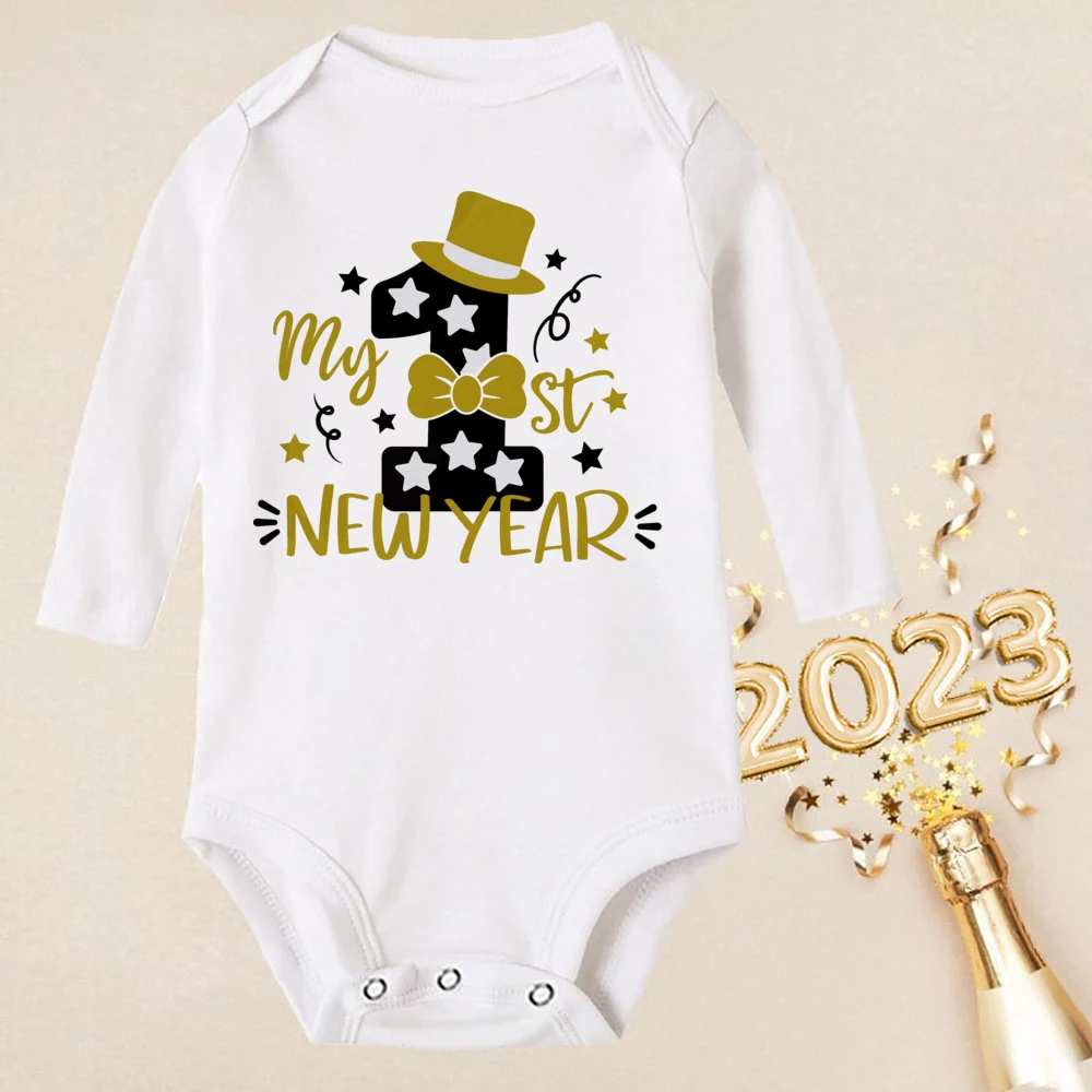 My First New Year Baby Bodysuit New Year Party Infant Outfits Newborn Long Sleeve Jumpsuits Boys Girls Winter Holiday Clothing