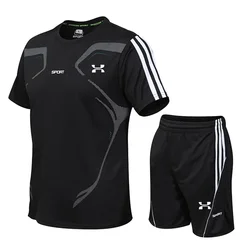 2024 Summer New Comfortable Sports Set Men's Running and Fitness Set Short sleeved Quick Drying Two Piece Set Large Set