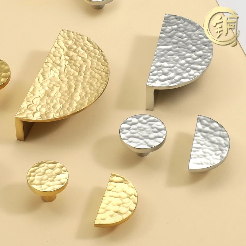 Hammered texture Brass Round Semicircular Cabinet Knob Handle Desk Drawer Pulls Modern Knobs Furniture Hardware Kitchen