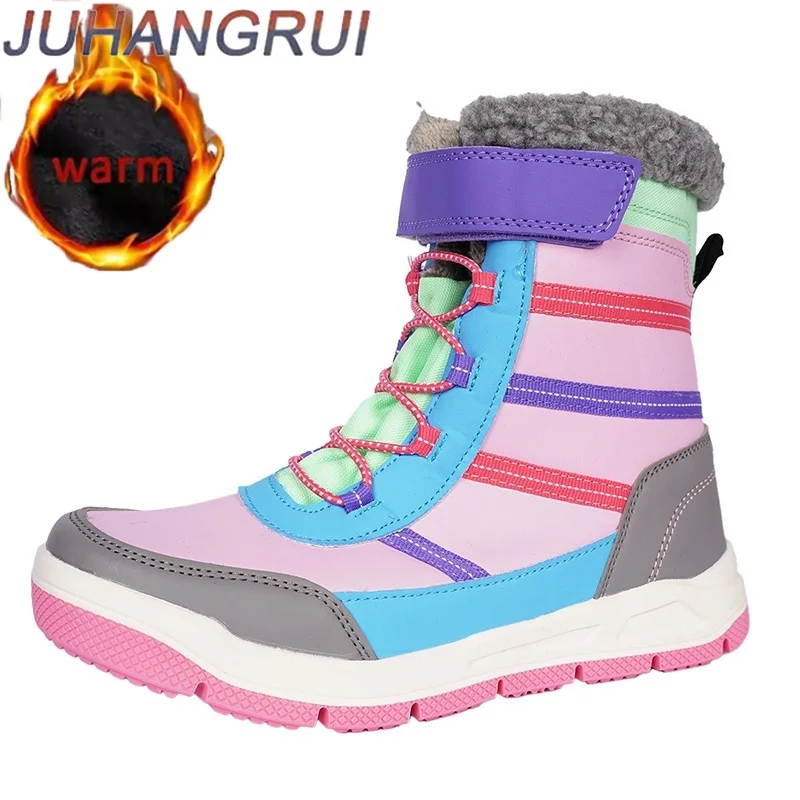 

Детские зимние ботинки, высокие пушистые ботинки, удобные теплые модные розовые ботинки на платформе, женские уличные нескользящие ботильоны, теплые