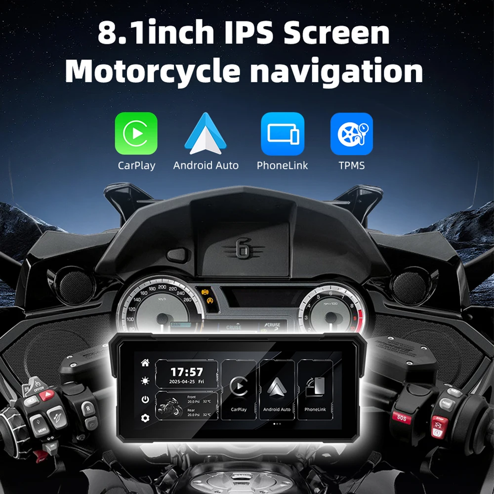 EKIY 8.1 inch Mirror Link Wireless CarPlay Moto Android Auto Portable Digital Motorcycle Dashboard GPS Navigation Display Screen