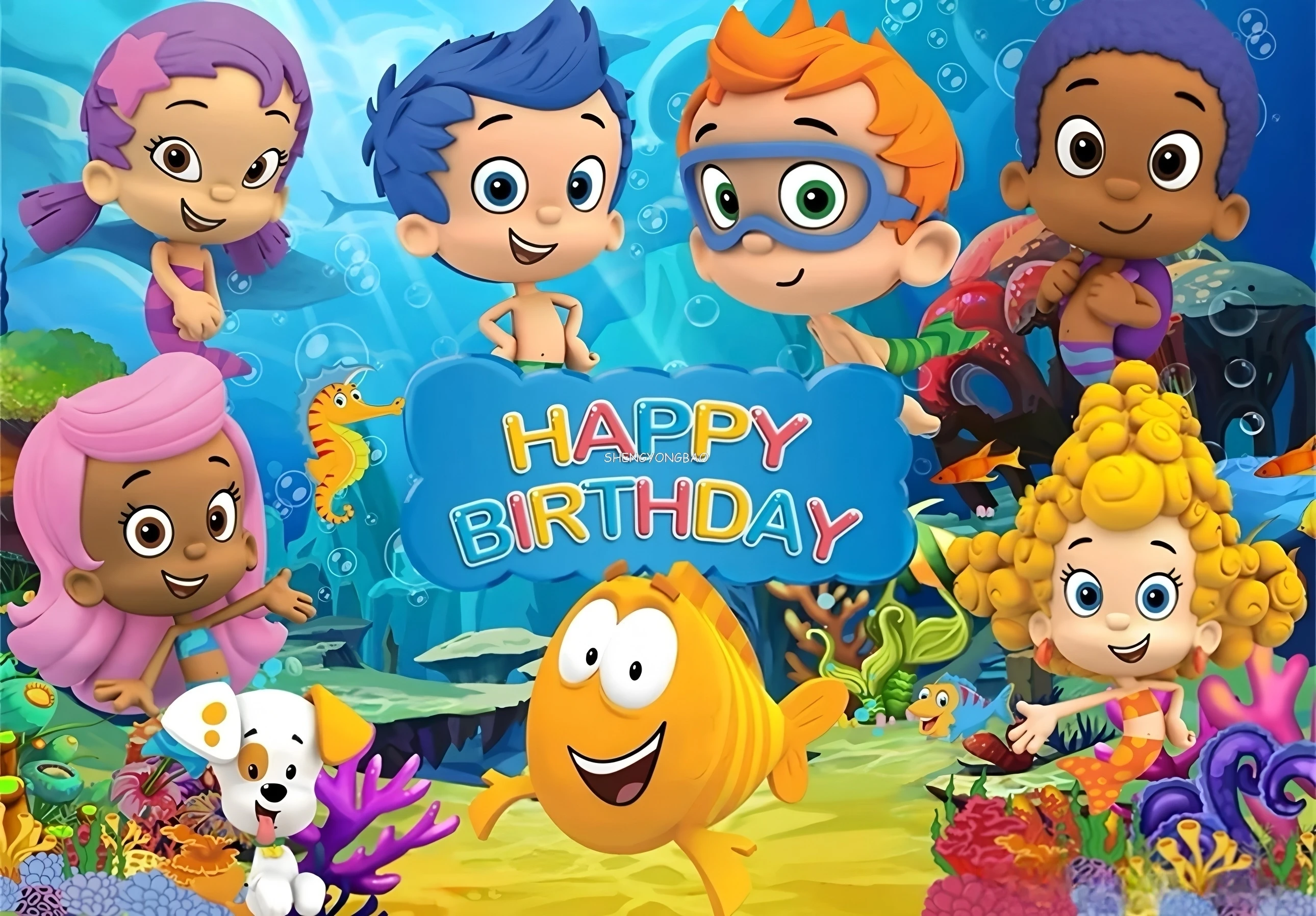 Bubble Cartoon Guppies Photography Backdrops Children Birthday Party Underwater World Fish Baby Photo Studio Background PP-01