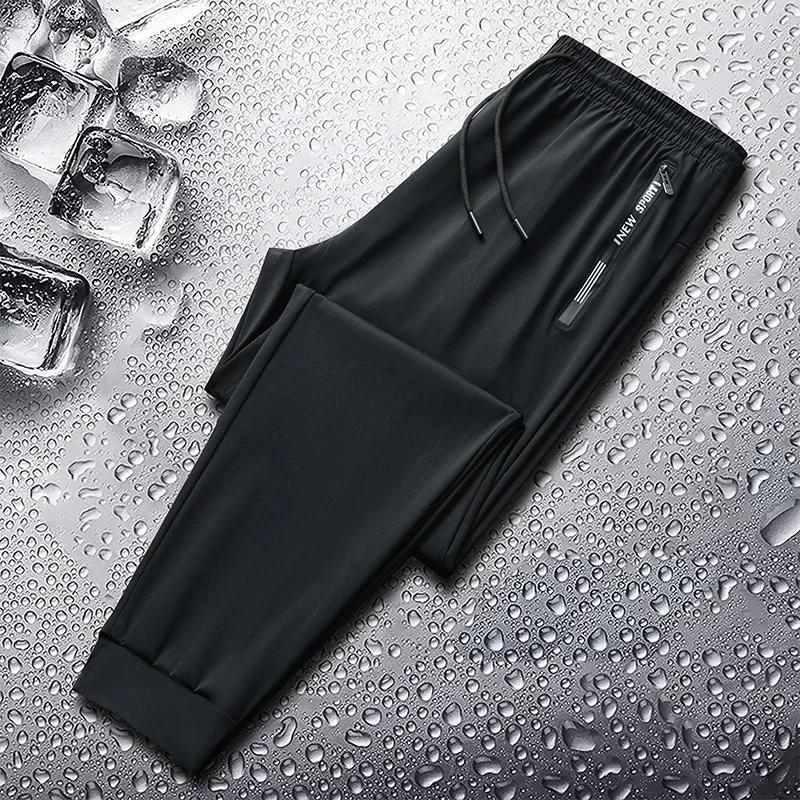 Men High Quality Ice Silk Casual Pants Summer Thin Quick Drying Outdoor Sports Loose Size Straight Leg Elastic Breathable Pants