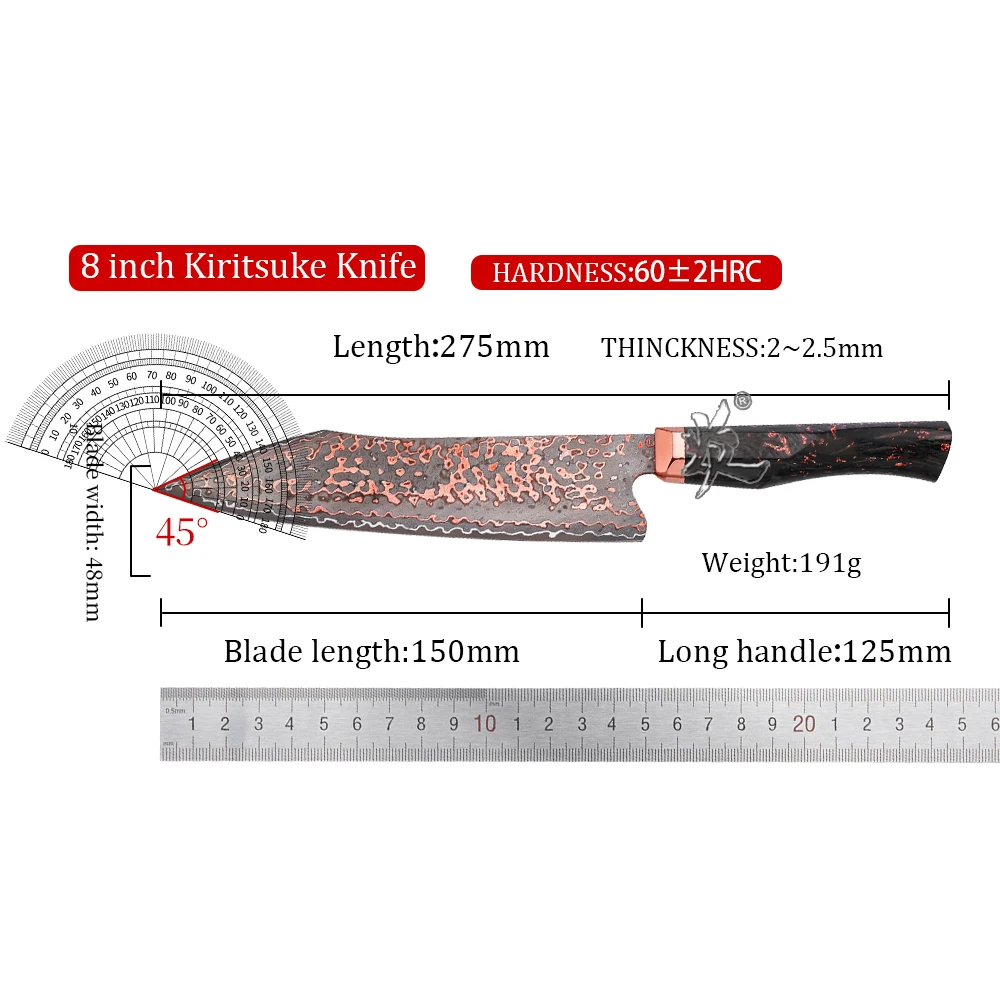YAN Japanese 5PCS 77 Layers Damascus VG10 10Cr15CoMoV Kiritsuke Kitchen Knife Octagonal Copper Bolster Carbon Fiber Handle